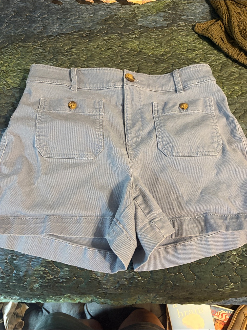 LOFT High-Waist Light Blue Cotton Blend Shorts